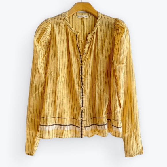 Ulla Johnson Nejma Blouse lightweight cotton yellow plaid stripe puff sleeve - Picture 4 of 12